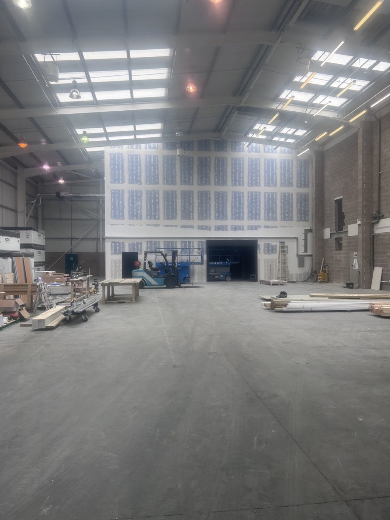 Commercial metal stud partition installation in progress